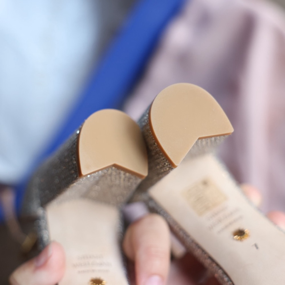 Stuart Weitzman Nudistcurve Glitter Block-Heel Sa… - image 6